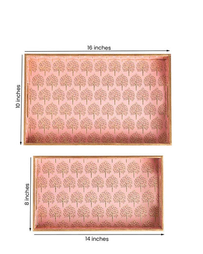 Pink Tree Serving Mdf Wooden Trays | Set Of 2