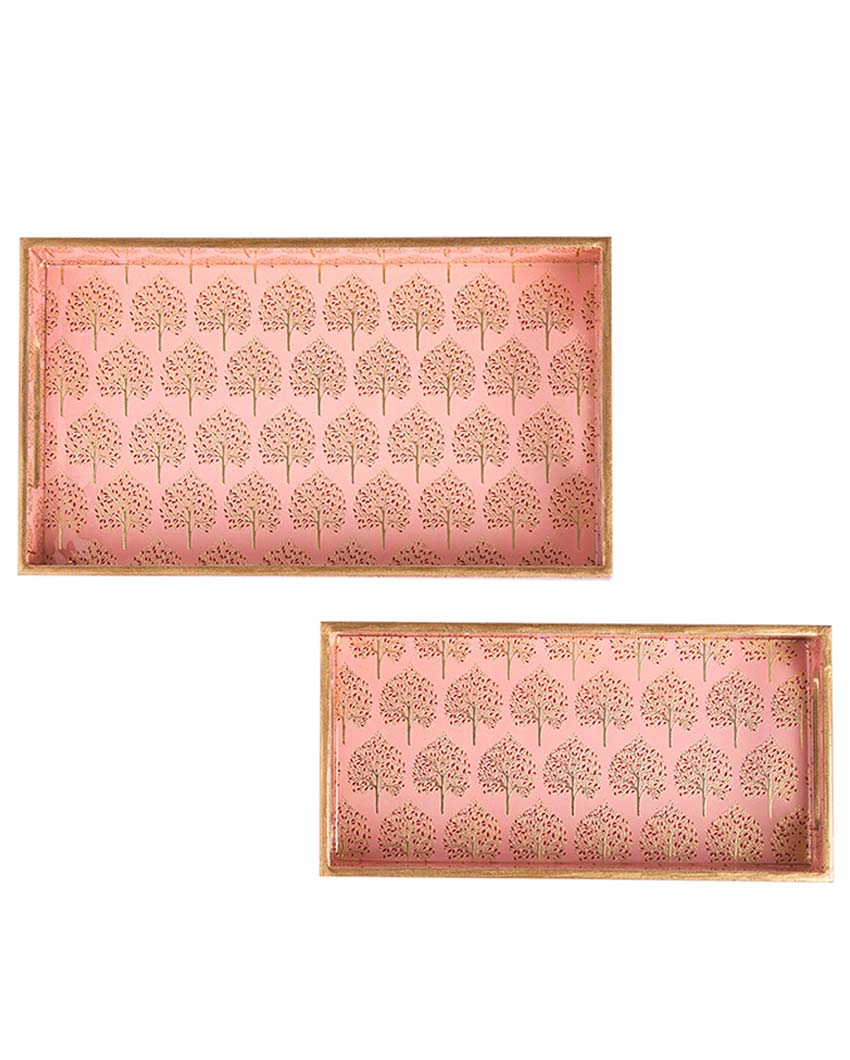 Handcrafted Pink Tree Serving Mdf Trays | Set Of 2