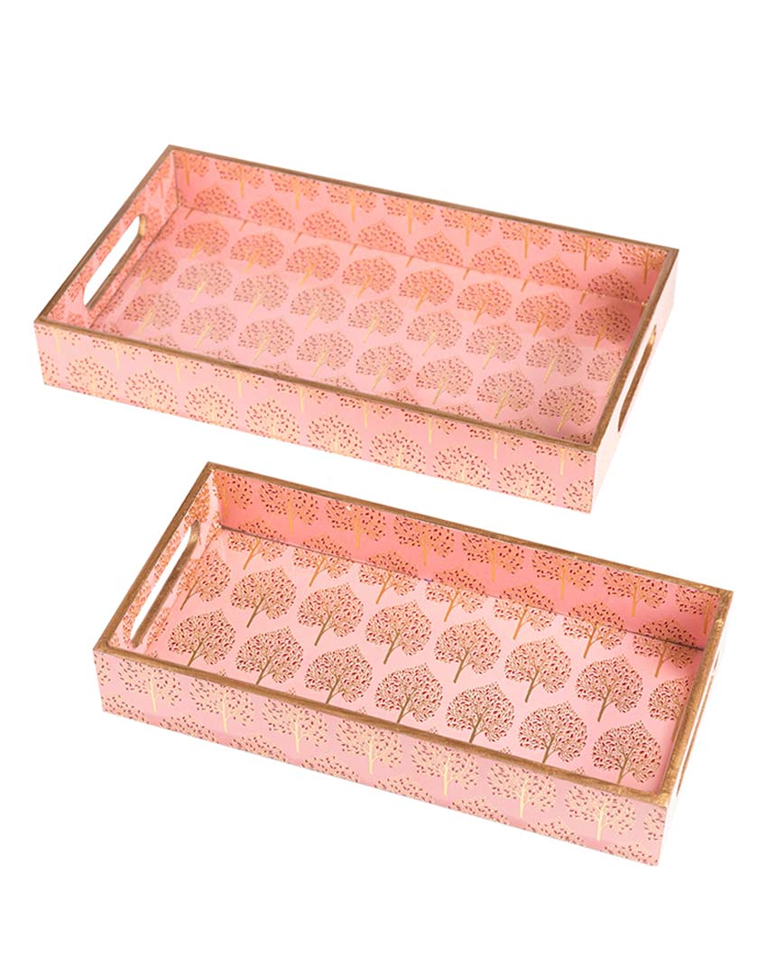 Handcrafted Pink Tree Serving Mdf Trays | Set Of 2