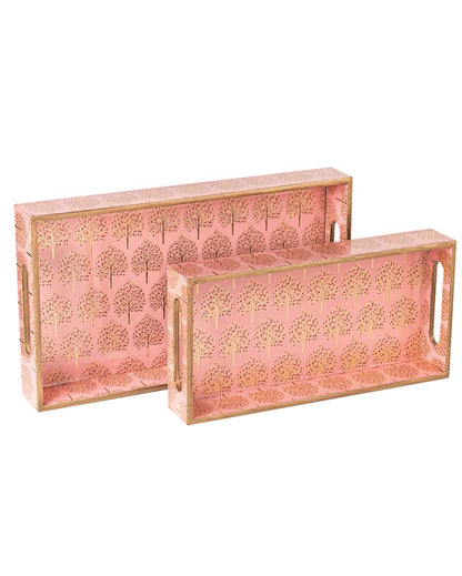 Handcrafted Pink Tree Serving Mdf Trays | Set Of 2