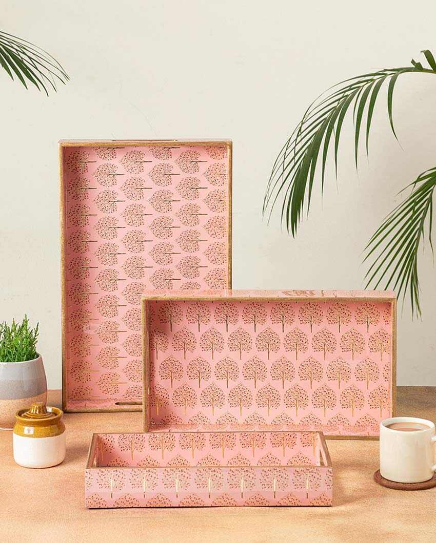 Pink Tree Serving Mdf Trays | Set Of 3