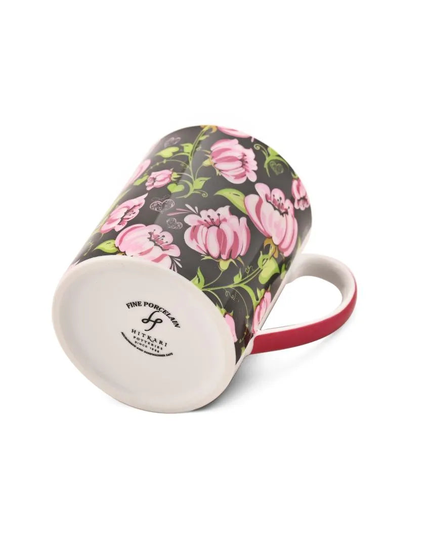 Pink Floral Porcelain Coffee Mugs | Set Of 2