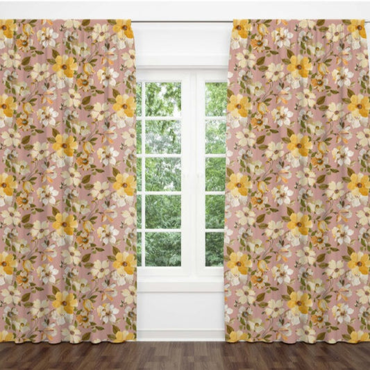 Pink Floral Cotton Door Curtain | 7 ft x 4 ft
