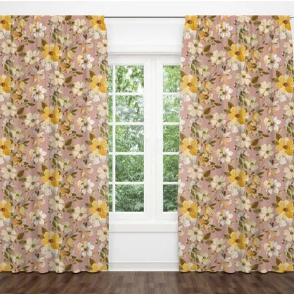 Pink Floral Cotton Door Curtain | 84 x 48 inches