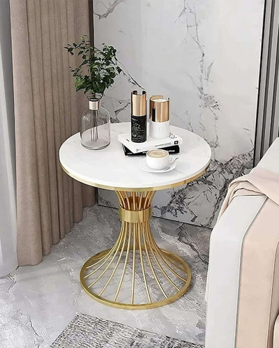 Piped Design Iron Side Table with Marble Top | 16 x 16 x 20 inches