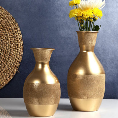 Attractive Gold Iron Vase | Gold | Set Of 2