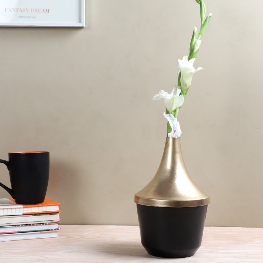 Modern Style Black with Gold Shade Flower Vase | 5 x 9 inches