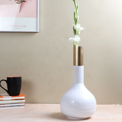 Luxury White Long Pipe Flower Vase | 4 x 12 inches