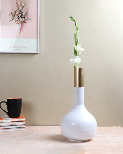 White and Gold Long Pipe Flower Vase | 4 x 12 inches