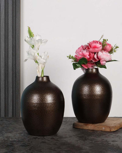 Trendy Brown Textured Flower Pots | Set Of 2 |  3 x 8 inches