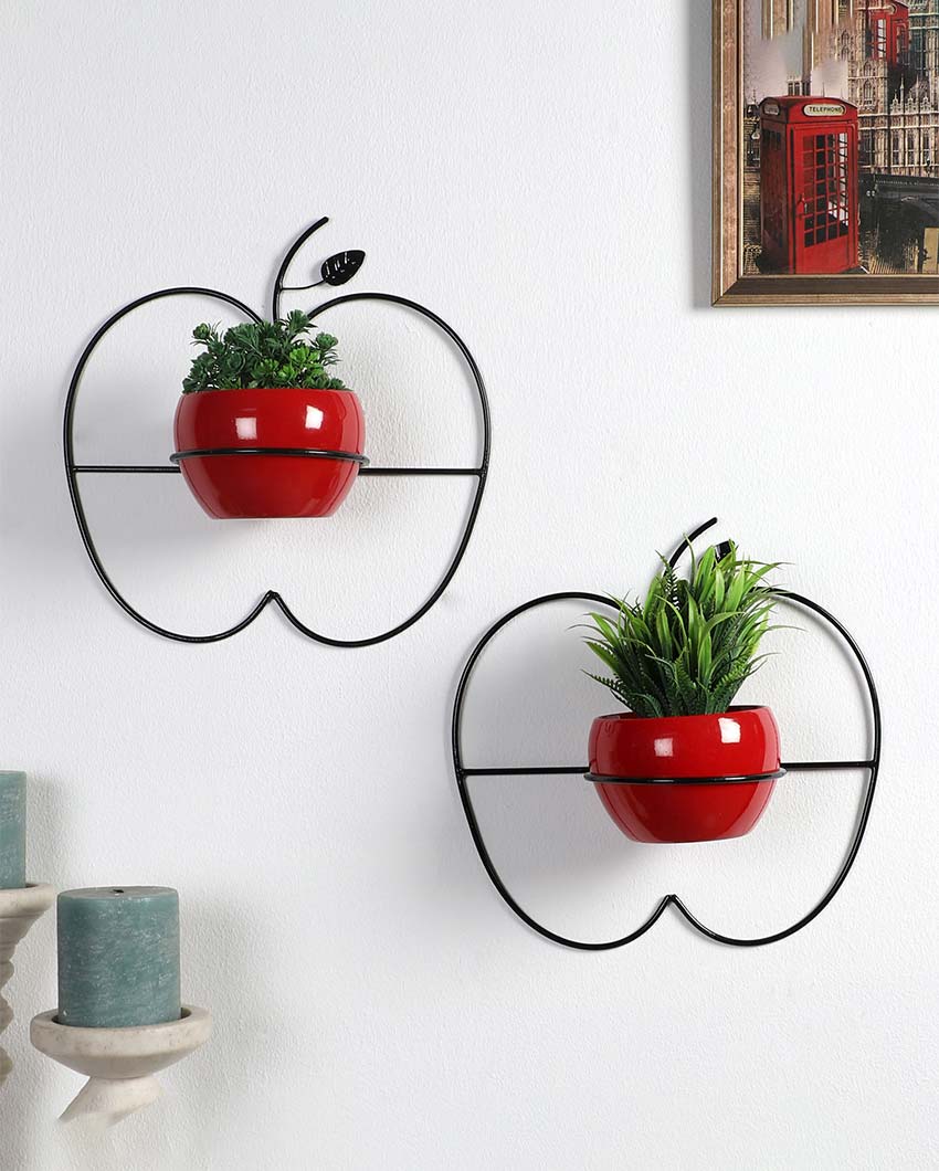 Apple Design Wall Hanging Planters | Set Of 2 | 8 x 8 x 3 inches