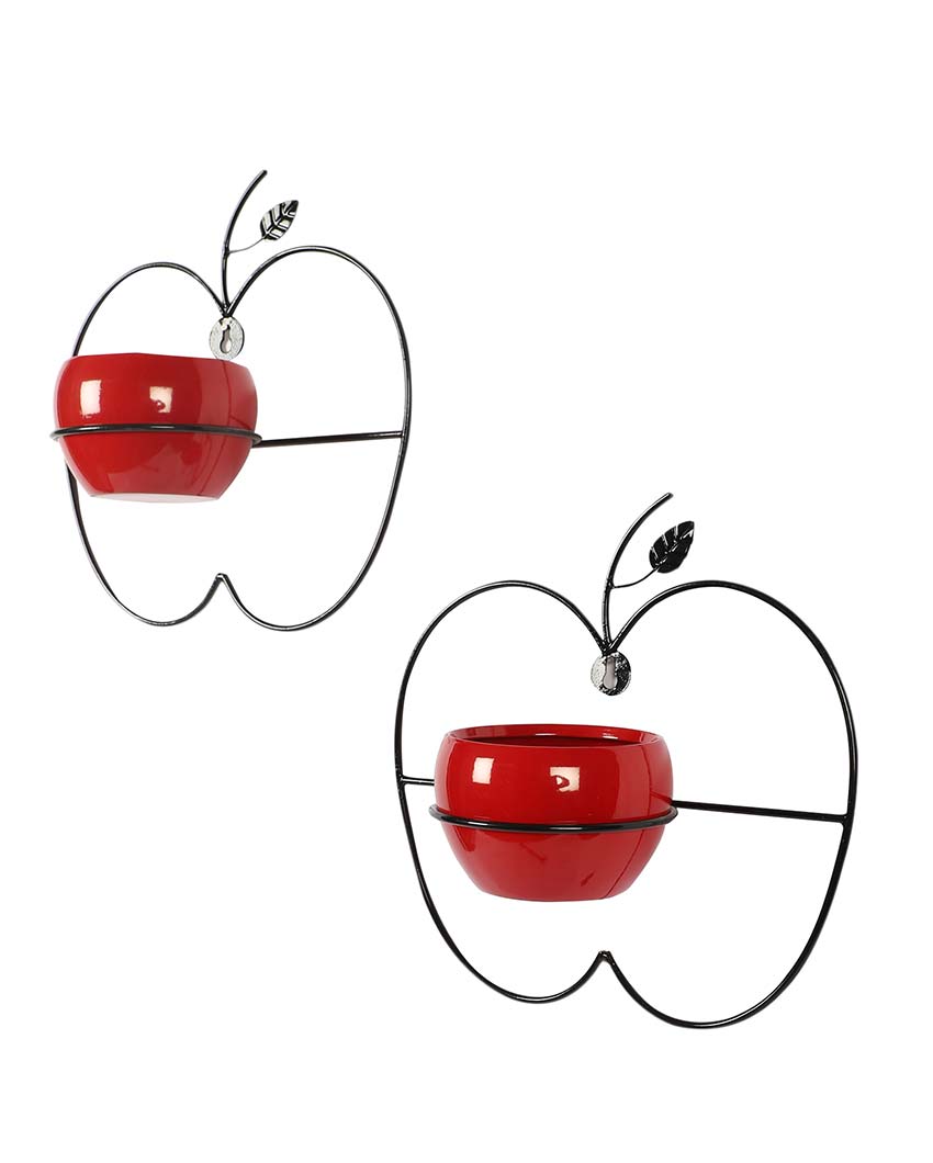 Apple Design Wall Hanging Planters | Set Of 2 | 8 x 8 x 3 inches