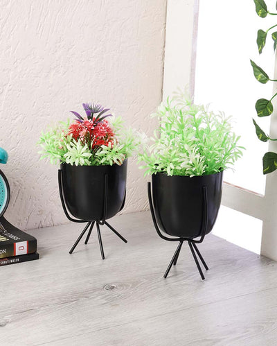 Artisanal Metal Planters with Stand | Set Of 2 | 5 x 7 inches