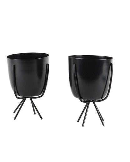 Artisanal Metal Planters with Stand | Set Of 2 | 5 x 7 inches
