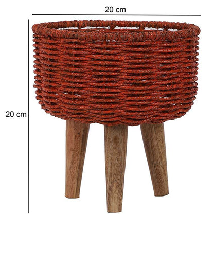 Jute and Metal Black Planters with Wooden Legs | Set Of 3