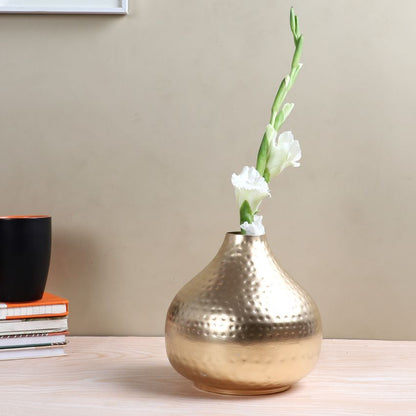 Unique Golden Hammered Flower Vase | 5 x 8 inches