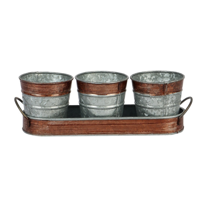 Brown & Silver  Table Planters with Tray | Set of 4