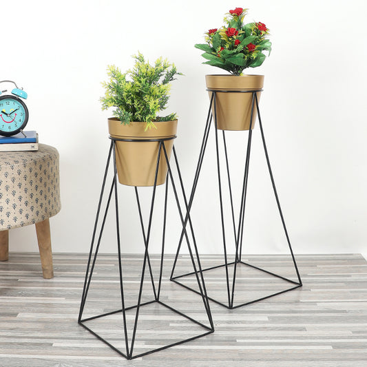 Big Pot Shape Gold Planter with Wide Stand Set