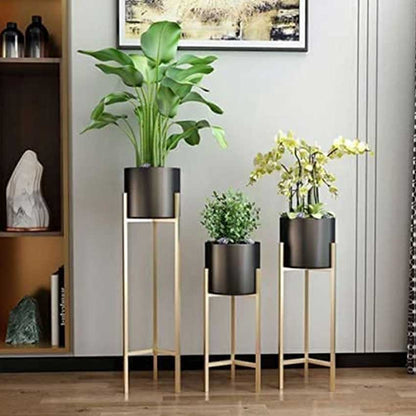 Modern Black Trio Planters With Stands Without Plants | Pack of 6