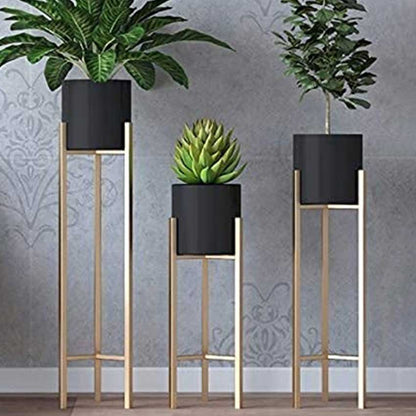 Modern Black Trio Planters With Stands Without Plants | Pack of 6