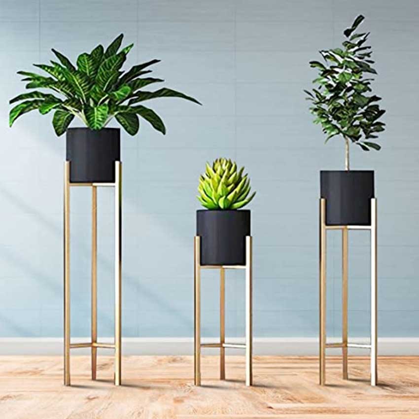 Modern Black Trio Planters With Stands Without Plants | Pack of 6