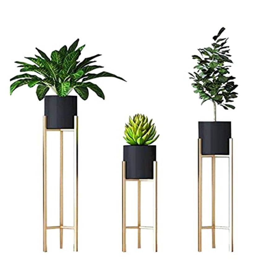 Modern Black Trio Planters With Stands Without Plants | Pack of 6