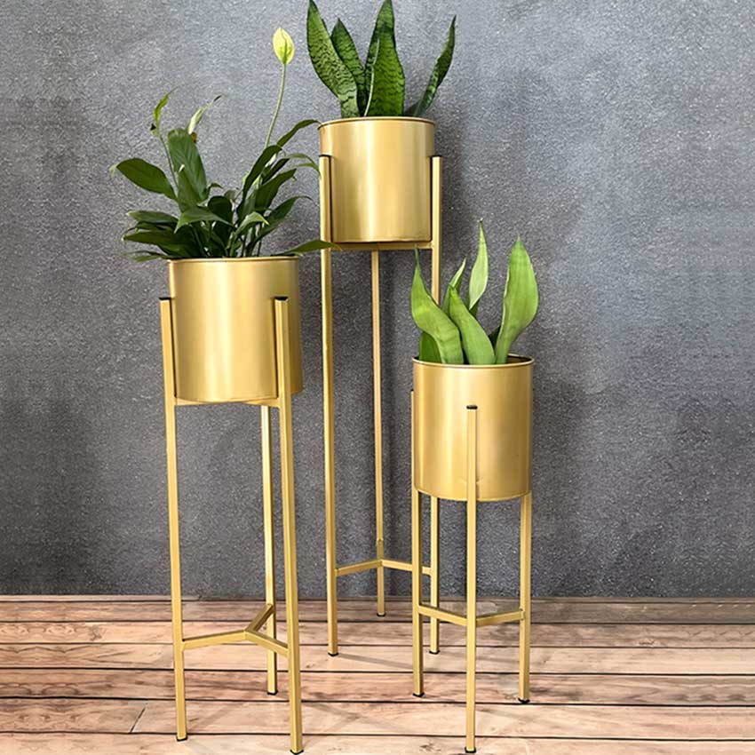 Modern Black Trio Planters With Stands Without Plants | Pack of 6