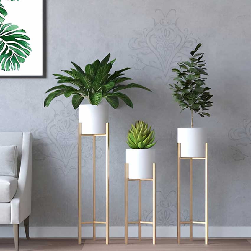 Modern Black Trio Planters With Stands Without Plants | Pack of 6