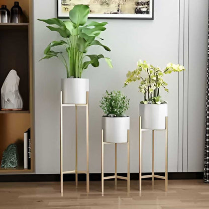 Modern Black Trio Planters With Stands Without Plants | Pack of 6