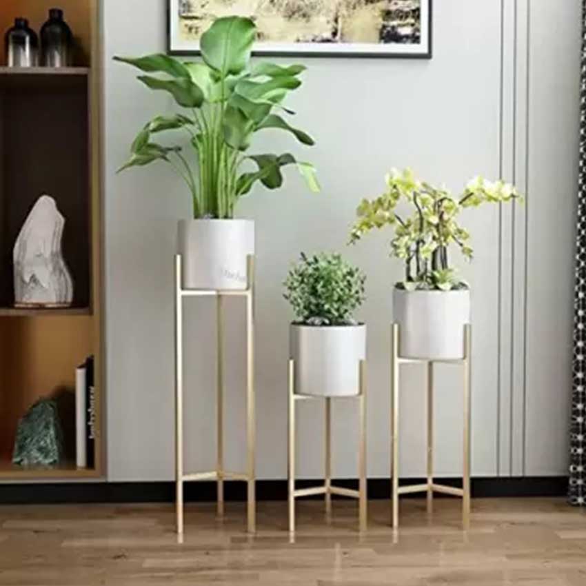 Modern Black Trio Planters With Stands Without Plants | Pack of 6