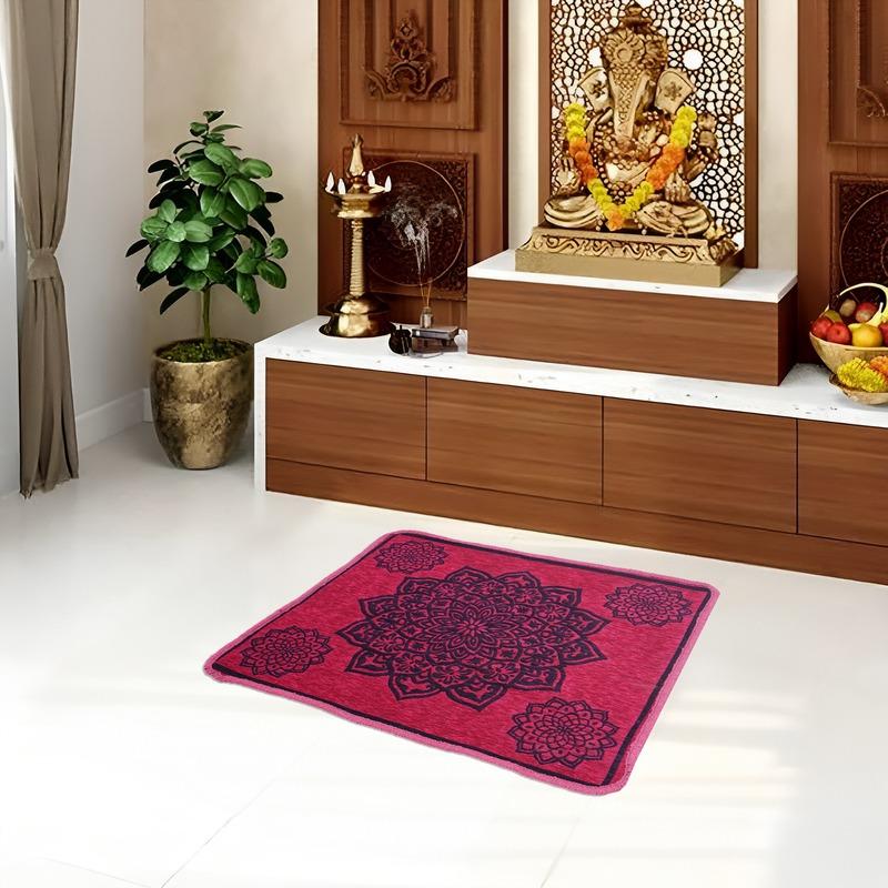 Beautiful Chenille Prayer Puja Mat | 24 x 24 inches