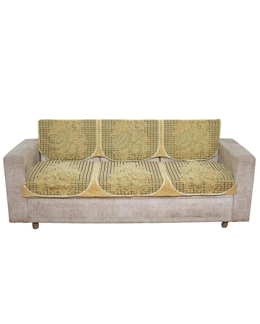 Beige Floral Velvet Sofa Cover 5 Seater | 68 X 26 Inches