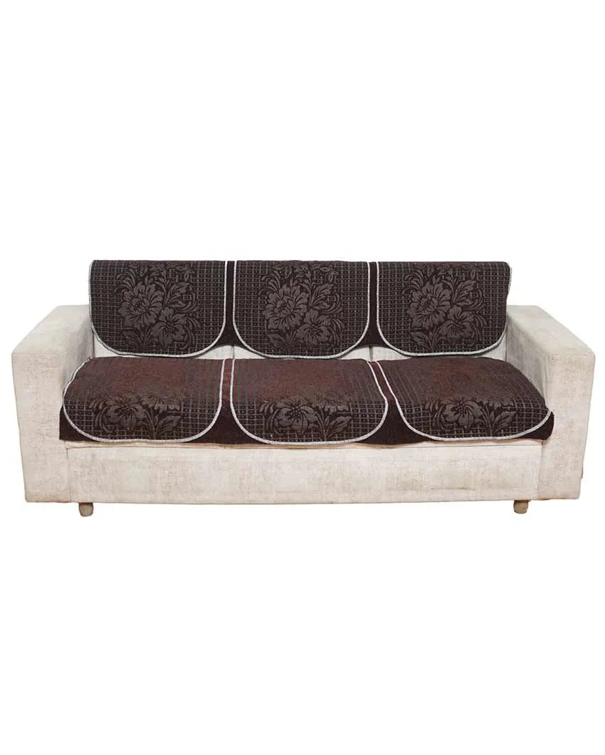 Brown Floral Velvet Sofa Cover 5 Seater | 68 X 26 Inches