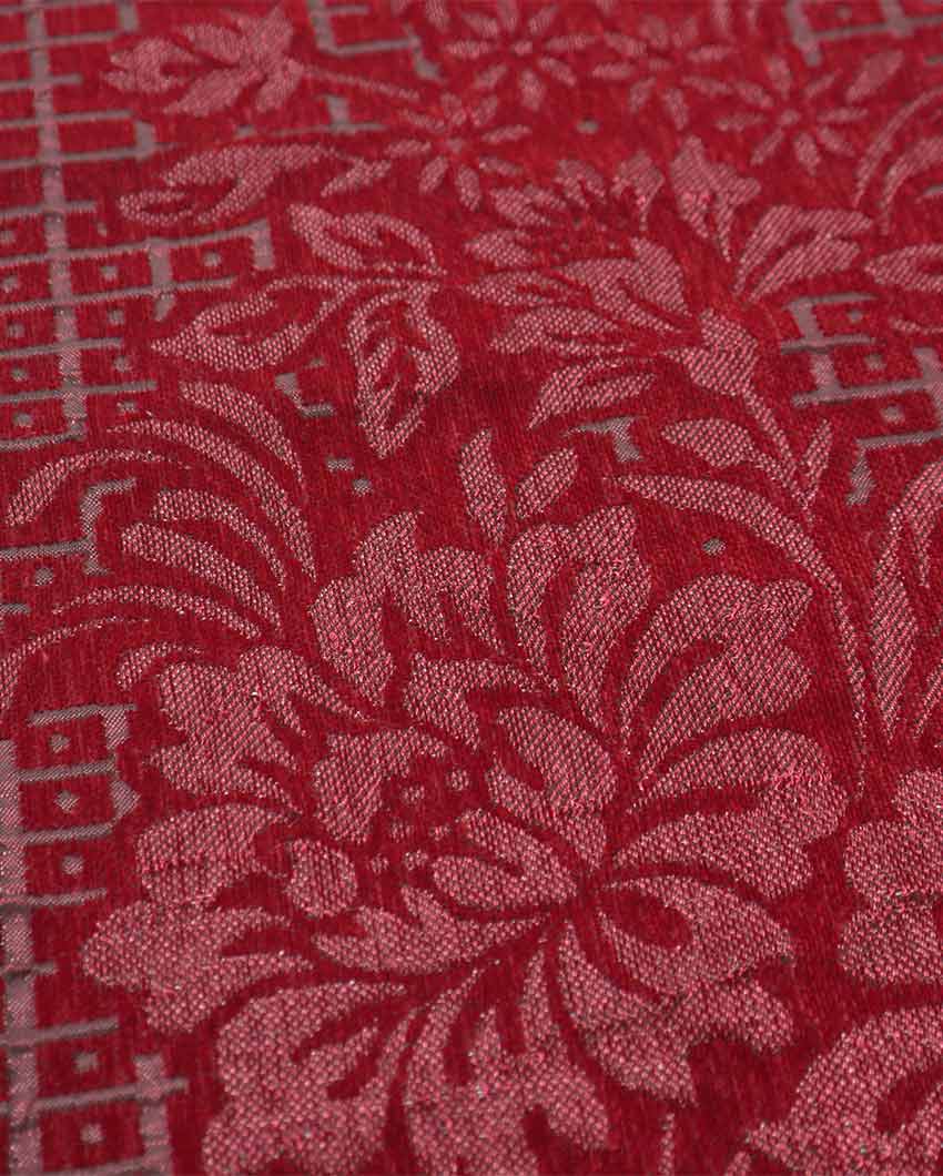 Dark Red Floral Velvet Sofa Cover 5 Seater | 68 X 26 Inches