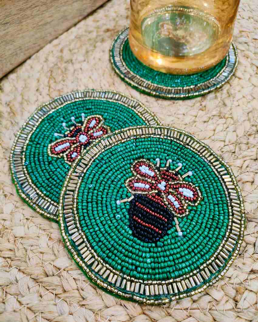 Premium Queen Bee Design Green Coaster | Set of 3 | 4 inches