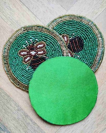 Premium Queen Bee Design Green Coaster | Set of 3 | 4 inches