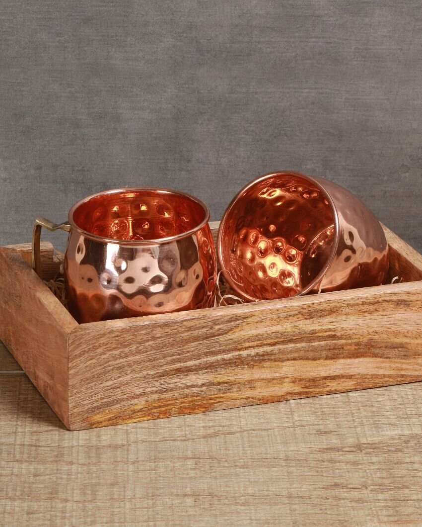 Premium Copper Mugs | Set Of 2 | 500 ml | 4 x 4 inches