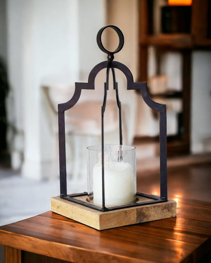 Tall Wood Black Iron Lantern | 7 x 7 inches