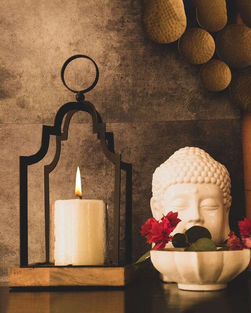 Tall Wood Black Iron Lantern | 7 x 7 inches