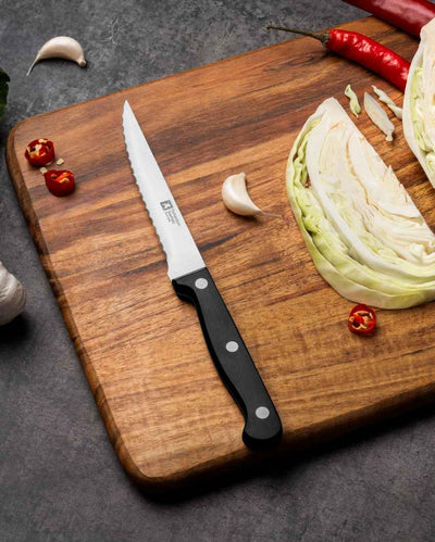 Classic Serrated Artisan Cutting Knife With Black Handle | 5 inches