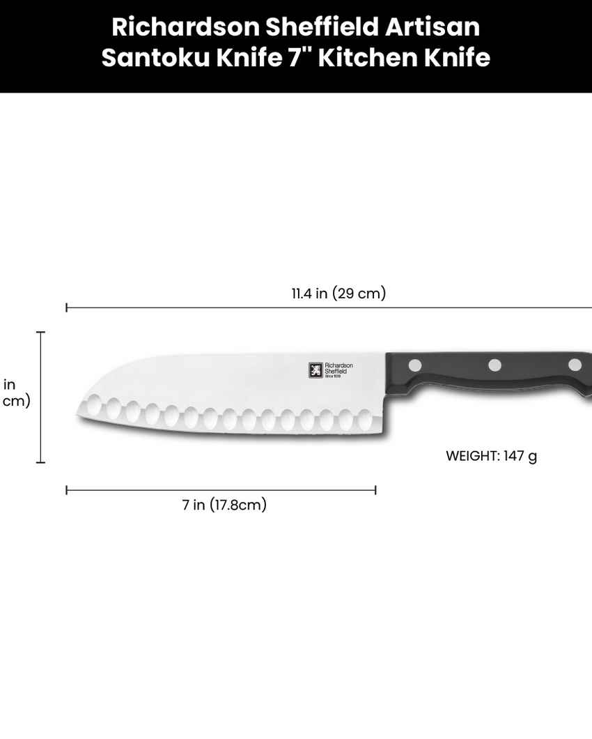 Exclusive Build Artisan Santoku Knife With Black Handle | 7 x 2 inches