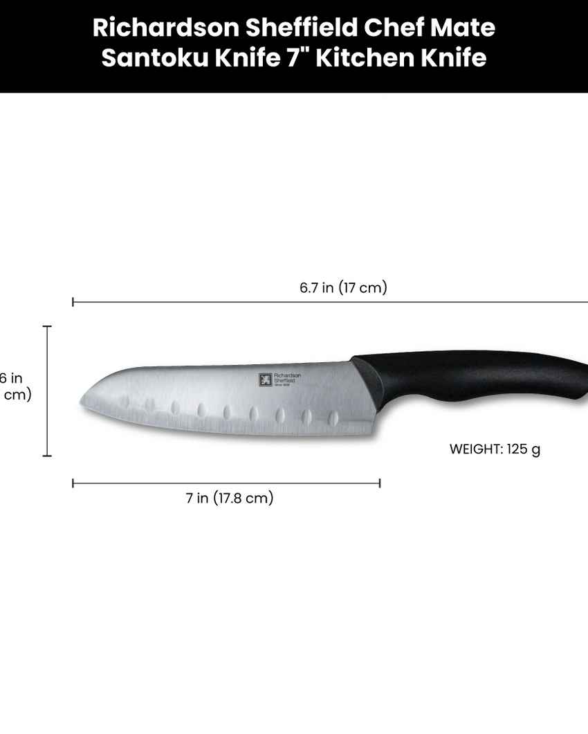 Elegant Design Chef Mate Santoku Knife With Black Handle | 7 x 2 inches