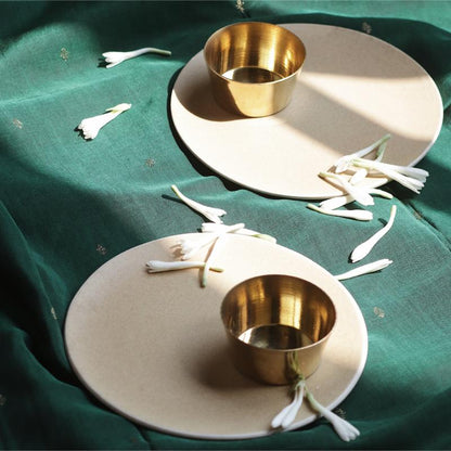 Gambas Stonware & Brass Plate Bowls with Napkins Gift Set | Set of 6