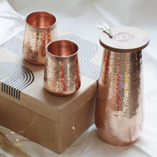 Premium Copper Carafe with Glasses Gift Set