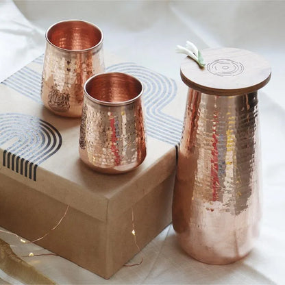 Premium Copper Carafe with Glasses Gift Set | Set of 6