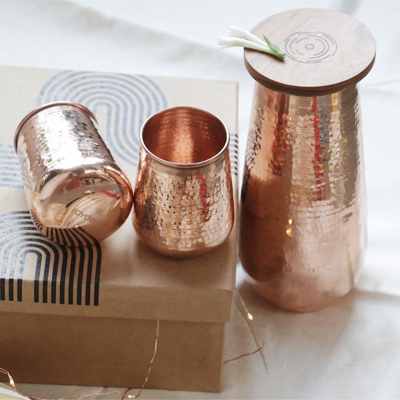 Premium Copper Carafe with Glasses Gift Set | Set of 6