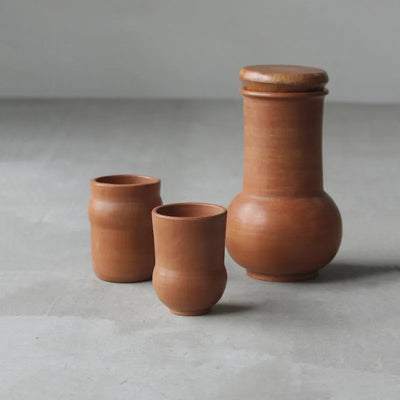 Terracotta Carafe and 2 tumblers with wooden Lid Default Title