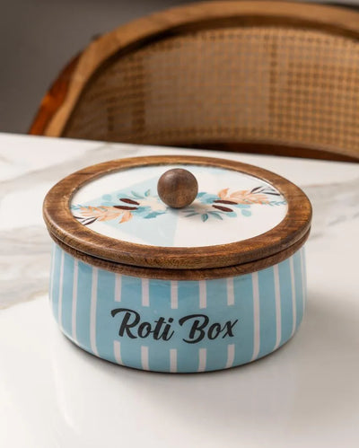 Blue Beautiful Wooden Roti Box with LID | 8 x 4 inches