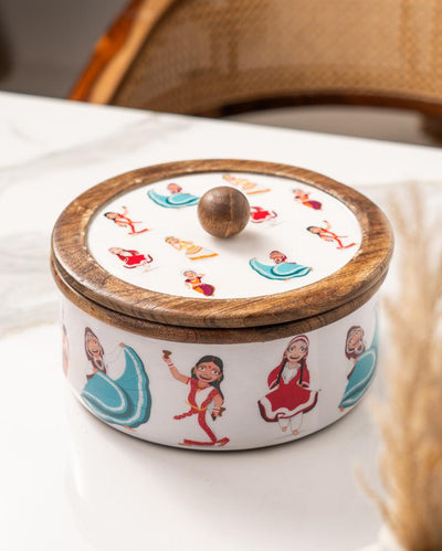 Indian Dancing Wooden Roti Box with LID | 8 x 4 inches