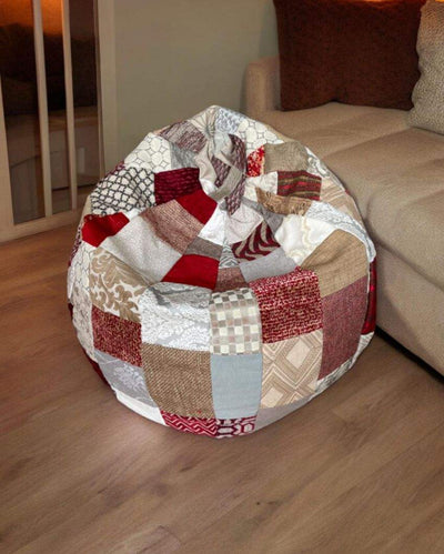 Stylish Red & Beige Patchwork Beanbag | 47 x 38 inches